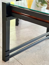 Load image into Gallery viewer, Pair of Steel, Sculptural Wood & Glass-Top Side Tables