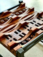Load image into Gallery viewer, Pair of Steel, Sculptural Wood & Glass-Top Side Tables