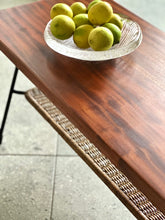 Load image into Gallery viewer, Two-Tier Rattan & Mahogany Coffee Table with Steel Legs