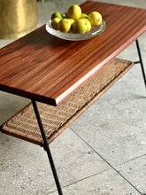 Load image into Gallery viewer, Two-Tier Rattan & Mahogany Coffee Table with Steel Legs