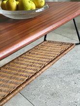Load image into Gallery viewer, Two-Tier Rattan & Mahogany Coffee Table with Steel Legs