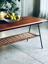 Load image into Gallery viewer, Two-Tier Rattan & Mahogany Coffee Table with Steel Legs