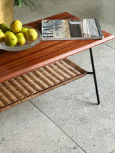 Load image into Gallery viewer, Two-Tier Rattan & Mahogany Coffee Table with Steel Legs