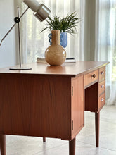 Load image into Gallery viewer, Scandinavian Double-Sided Teak Freestanding Desk