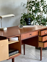 Load image into Gallery viewer, Scandinavian Double-Sided Teak Freestanding Desk