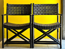 Load image into Gallery viewer, Pair Of “Old Java” Leather & Bamboo Latticed Chairs