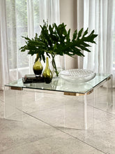 Load image into Gallery viewer, Lucite, Brass & Glass Coffee Table