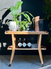 Load image into Gallery viewer, Retro Beech & Teak Two Tier Drinks Trolley