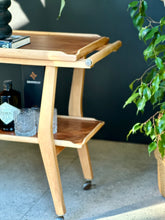 Load image into Gallery viewer, Retro Beech & Teak Two Tier Drinks Trolley