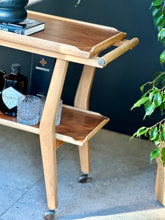 Load image into Gallery viewer, Retro Beech & Teak Two Tier Drinks Trolley