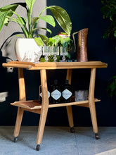 Load image into Gallery viewer, Retro Beech & Teak Two Tier Drinks Trolley