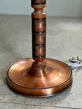 Load image into Gallery viewer, Vintage Copper & Wood Floor Lamp with Mother of Pearl Shade