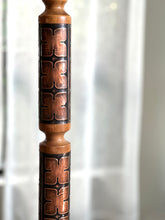 Load image into Gallery viewer, Vintage Copper & Wood Floor Lamp with Mother of Pearl Shade