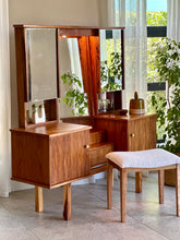 Load image into Gallery viewer, Retro Dresser with Mirrored Cabinets & Stool