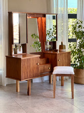 Load image into Gallery viewer, Retro Dresser with Mirrored Cabinets & Stool