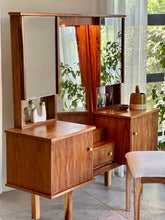 Load image into Gallery viewer, Retro Dresser with Mirrored Cabinets & Stool