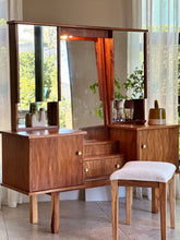 Load image into Gallery viewer, Retro Dresser with Mirrored Cabinets & Stool