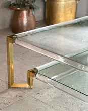 Load image into Gallery viewer, Luxurious Lucite, Brass, and Glass Coffee Table