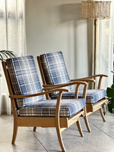 Load image into Gallery viewer, Pair of Vintage Armchairs with Stowaway Footrests