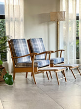 Load image into Gallery viewer, Pair of Vintage Armchairs with Stowaway Footrests