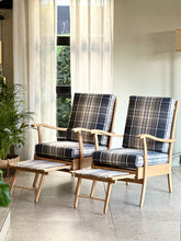 Load image into Gallery viewer, Pair of Vintage Armchairs with Stowaway Footrests