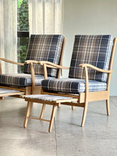 Load image into Gallery viewer, Pair of Vintage Armchairs with Stowaway Footrests