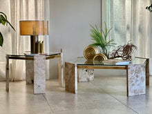 Load image into Gallery viewer, Brass, Glass & Travertine Mid-Century Coffee / Side Table