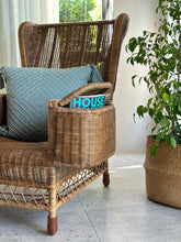 Load image into Gallery viewer, Vintage Rattan Semi- Wingback Chair with Attached Magazine Holder