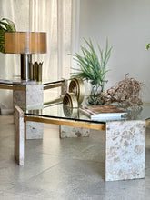 Load image into Gallery viewer, Brass, Glass & Travertine Mid-Century Coffee / Side Table