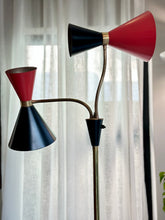 Load image into Gallery viewer, Retro Black, Red & Brass Floor lamp