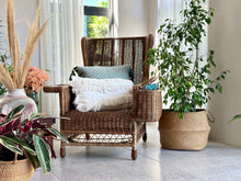 Load image into Gallery viewer, Vintage Rattan Semi- Wingback Chair with Attached Magazine Holder