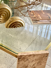 Load image into Gallery viewer, Brass, Glass & Travertine Mid-Century Coffee / Side Table