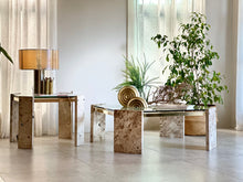 Load image into Gallery viewer, Brass, Glass & Travertine Mid-Century Coffee / Side Table