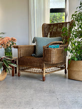 Load image into Gallery viewer, Vintage Rattan Semi- Wingback Chair with Attached Magazine Holder