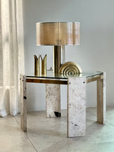 Load image into Gallery viewer, Brass, Glass & Travertine Mid-Century Coffee / Side Table