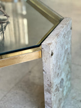 Load image into Gallery viewer, Brass, Glass & Travertine Mid-Century Coffee / Side Table