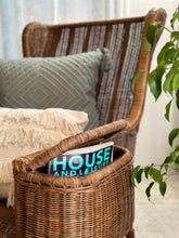 Load image into Gallery viewer, Vintage Rattan Semi- Wingback Chair with Attached Magazine Holder