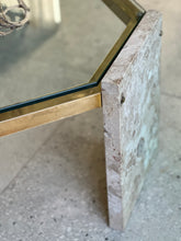 Load image into Gallery viewer, Brass, Glass & Travertine Mid-Century Coffee / Side Table