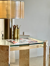 Load image into Gallery viewer, Brass, Glass & Travertine Mid-Century Coffee / Side Table