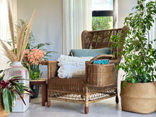 Load image into Gallery viewer, Vintage Rattan Semi- Wingback Chair with Attached Magazine Holder