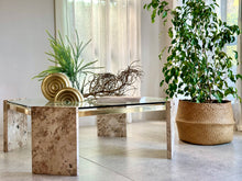 Load image into Gallery viewer, Brass, Glass & Travertine Mid-Century Coffee / Side Table