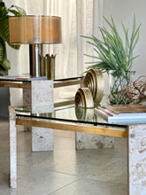 Load image into Gallery viewer, Brass, Glass & Travertine Mid-Century Coffee / Side Table