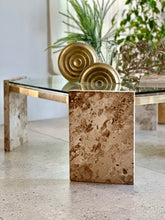 Load image into Gallery viewer, Brass, Glass & Travertine Mid-Century Coffee / Side Table