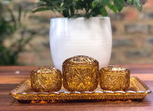 Load image into Gallery viewer, Amber glass vanity set in tray