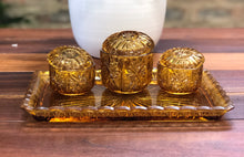 Load image into Gallery viewer, Amber glass vanity set in tray