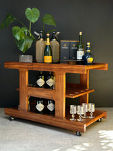 Load image into Gallery viewer, Brutalist, Tabraham style Kiaat Mid-Century Drinks Trolley