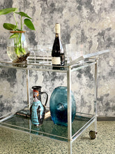 Load image into Gallery viewer, Chrome and glass drinks trolley