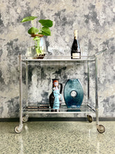 Load image into Gallery viewer, Chrome and glass drinks trolley