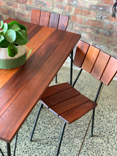 Load image into Gallery viewer, Retro slatted wood & steel 5 piece set