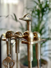 Load image into Gallery viewer, Vintage Brass Fireplace Tool set - Duck Head Handle design